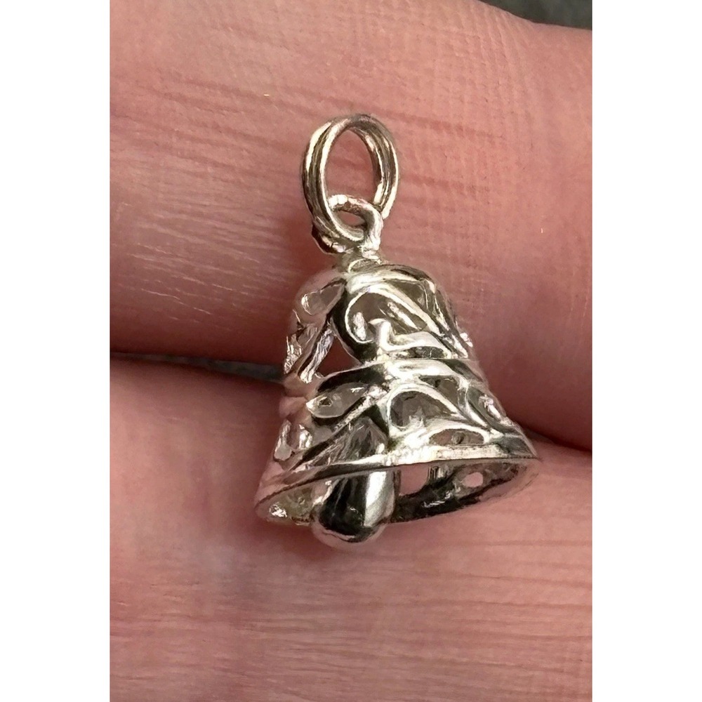 VTG Sterling Silver 925 Filigree Bell Charm Pendant Makes Sound Moveable Clapper